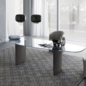 Mesa Ala semiovalada Cristal de Misura Emme. Muebles modernos de diseño.
