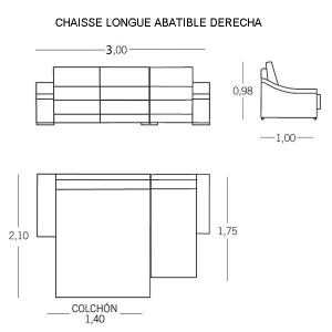 Sofá cama 2 plazas + Chaise Longue Londres de ES Interiorismo. Puf cama y Sofas cama.