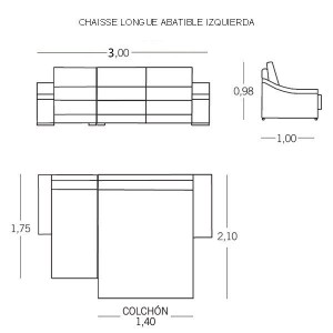 Sofá cama 2 plazas + Chaise Longue Londres de ES Interiorismo. Puf cama y Sofas cama.