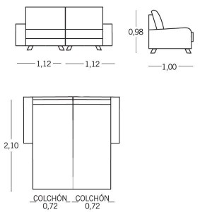 Sofá cama 2 plazas individuales París de ES Interiorismo. Puf cama y Sofas cama.