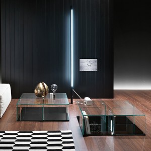 Mesa centro Quadra de Fiam. Muebles de cristal. Mesa contenedor para salón.