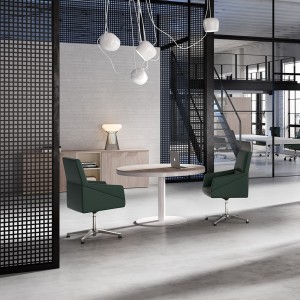 Mesa de juntas redonda moderna de melanina con base de metal de ofifran