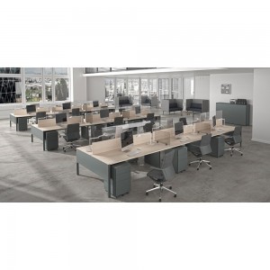 Mesa de oficina rectangular moderna con acabados en metal y madera de ofifran