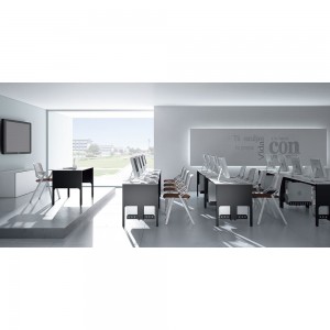 Mesa de oficina rectangular moderna con acabados en metal y madera de ofifran