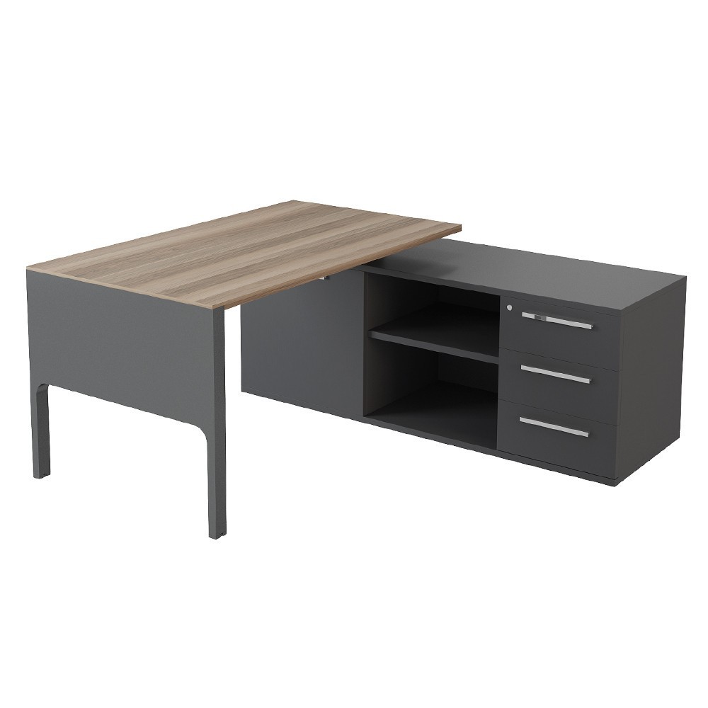 Mesa de oficina ejecutiva moderna con 3 cajones en melamina y metal de ofifran