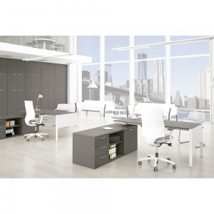 Mesa de oficina ejecutiva moderna con 3 cajones en melamina y metal de ofifran