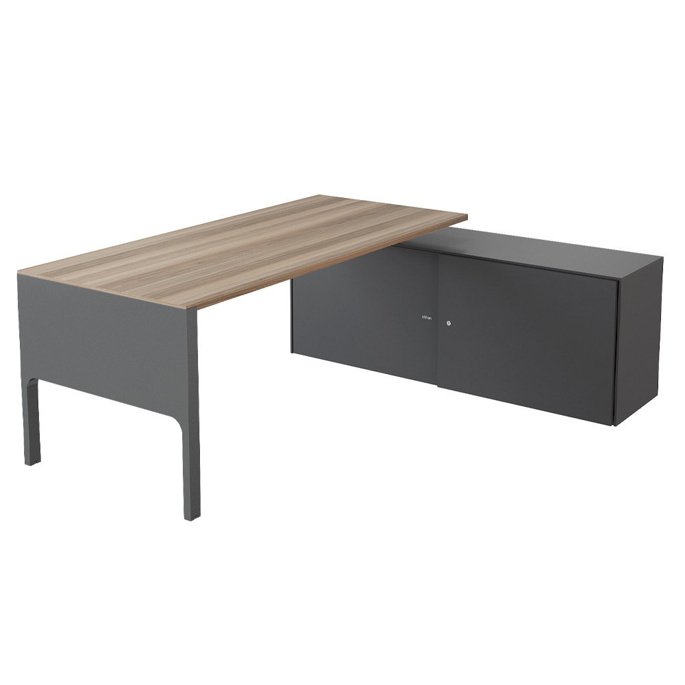 Mesa ejecutiva de oficina perfil bajo moderna con armarios metálicos de Ofifran ofrece grandes acabados y elegancia.