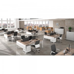 Mesa de oficina auxiliar Bench moderna con acabados en metal y melamina de ofifran