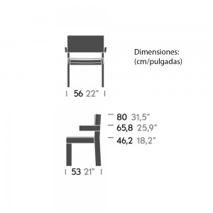 Silla para comedor Band exterior con brazos en madera teca de Kettal.