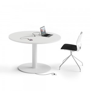 Mesa moderna de juntas redonda diseñada en melanina con base de metal de ofifran