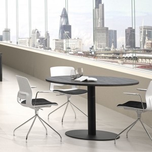 Mesa moderna de juntas redonda diseñada en melanina con base de metal de ofifran