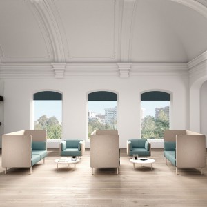 Sofá alto de la coleccion Piem de ofifran diseñado para añadir privacidad  en salas de juntas y oficinas.