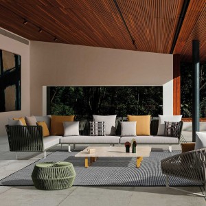 Módulo central sin brazos 2 plazas, exterior  pies aluminio y tapizados Bela Rope colección Bitta de Kettal.