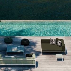 Mesa auxiliar especial aluminio diseñada para exteriores de la colección Landscape de Kettal.