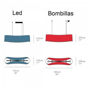 Lámpara suspensión New Wave de Luzifer. Moderna y de trazos fluidos, que entrelazan dos chapas de madera.
