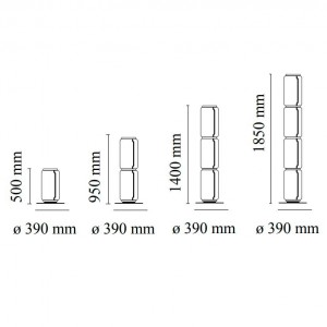 Lámpara de pie Noctambule Low de Flos diseño de Konstantin Grcic con cilindros de cristal soplado