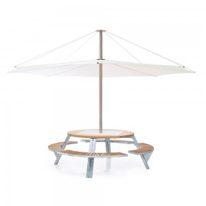 Mesa terraza con bancos Gargantua de Extremis. Mueble de exterior.