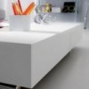 Mesa transformable Box de Ozzio design. Mesa auxiliar de marmol y cristal