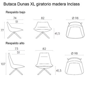 Butaca Dunas XL giratorio madera Inclass. Diseño tapizado ideal para salón.