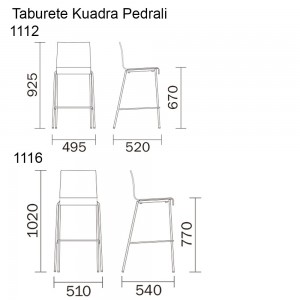 Taburete Kuadra 1112/1116 de Pedrali. Taburetes de diseño. Taburetes contract.