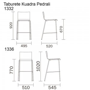 Taburete Kuadra 1332/1336 de Pedrali. Taburetes de diseño. Taburetes de madera.