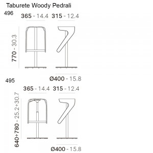 Taburete Woody 495/496 de Pedrali. Taburetes de diseño. Taburetes contract.