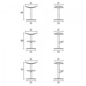 Taburete Coma de Enea. Diseño fijo en base central de acero lacado.