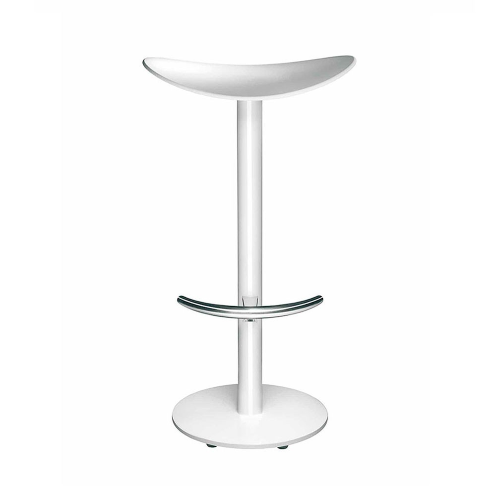 Taburete Coma de Enea. Diseño fijo en base central de acero lacado.