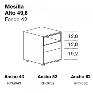 Mesita Ober 2C, Alto 49,8 de Treku. Mesita de noche moderna.