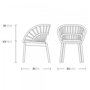 Sillón comedor exterior pies de teca con cuerdas Bela Rope colección Cala de Kettal.