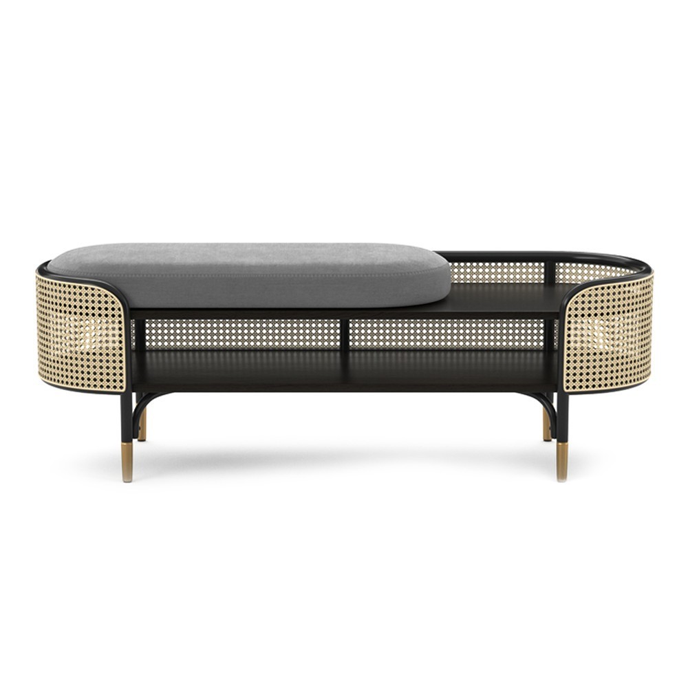 Banco Mos Tapizado de diseño GTV Thonet Vienna. Banco contenedor con asiento y estantes.
