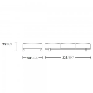 Banco 3 plazas exterior pies hormigón, colección Molo de Kettal.