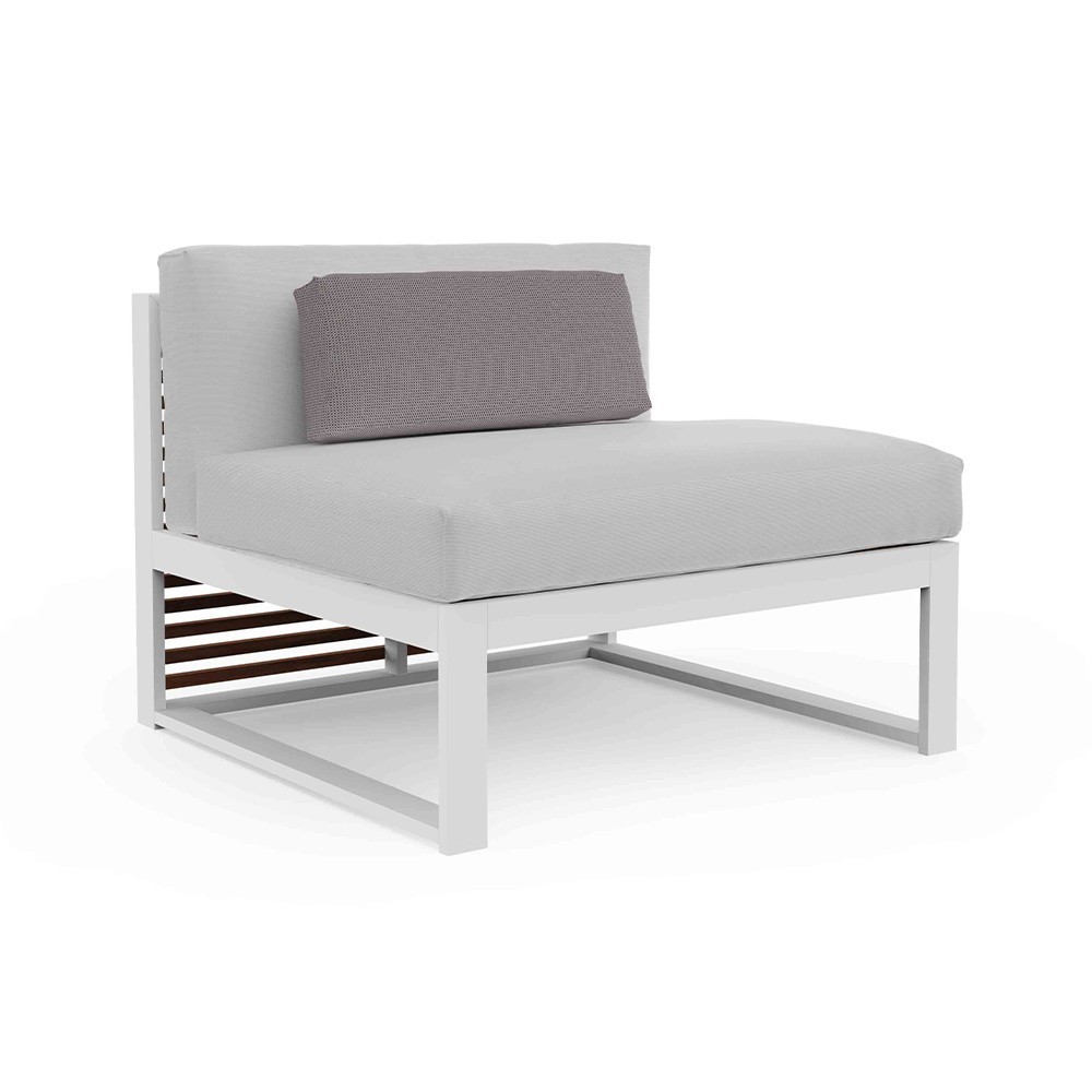 Sofá de diseño moderno modular 3 DNA Teca para jardín de Gandia Blasco.