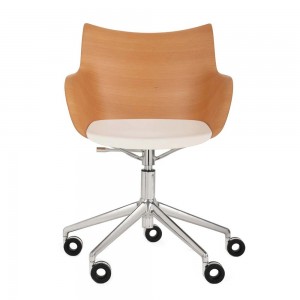 Silla Q/wood de Madera con ruedas en estructura cromada o acero pintado.