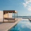 Cama Daybed Elevada para exterior de Gandía Blasco. Camas de diseño con parasol.