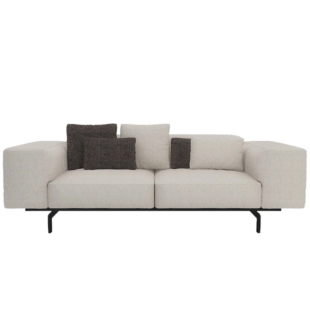 Sofá Largo de dos plazas revestido en tejido. Mueble de diseño ideal salón.