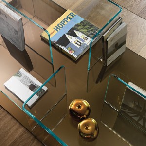 Mesa centro Quadra de Fiam. Muebles de cristal. Mesa contenedor para salón.