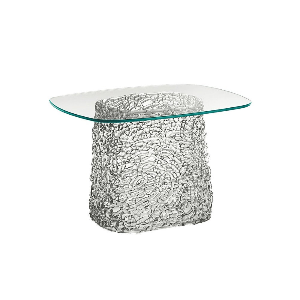 Mesa centro Macramè de Fiam. Muebles de cristal. Mesa contenedor para salón.