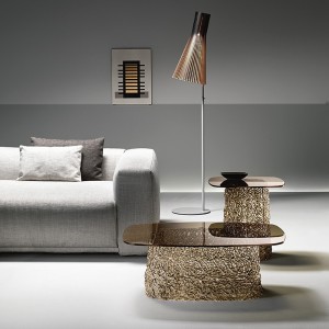 Mesa centro Macramè de Fiam. Muebles de cristal. Mesa contenedor para salón.