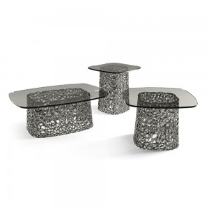 Mesa centro Macramè de Fiam. Muebles de cristal. Mesa contenedor para salón.