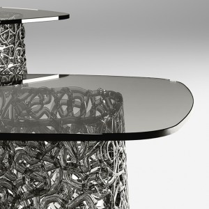 Mesa centro Macramè de Fiam. Muebles de cristal. Mesa contenedor para salón.