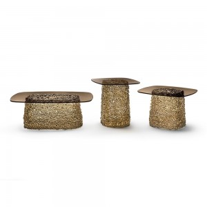 Mesa centro Macramè de Fiam. Muebles de cristal. Mesa contenedor para salón.