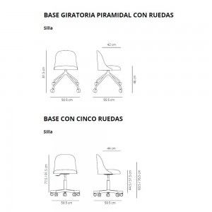 Silla Aleta base giratoria con ruedas Viccarbe para espacios públicos.