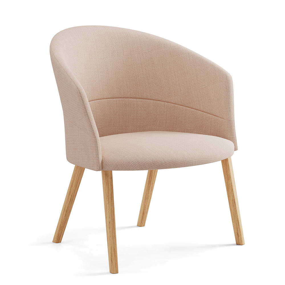 Butaca tapizada Copa patas madera de Viccarbe.  Mobiliario de diseño. 