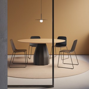 Mesa Burin redonda de Viccarbe. Mobilario de diseño para interiores.