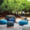 Puff Pix Outdoor Arper. Diseño para terrazas o jardines tapizado.