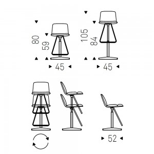 Taburete Axel X de Cattelan Italia. Taburete tapizado. Taburetes giratorios.