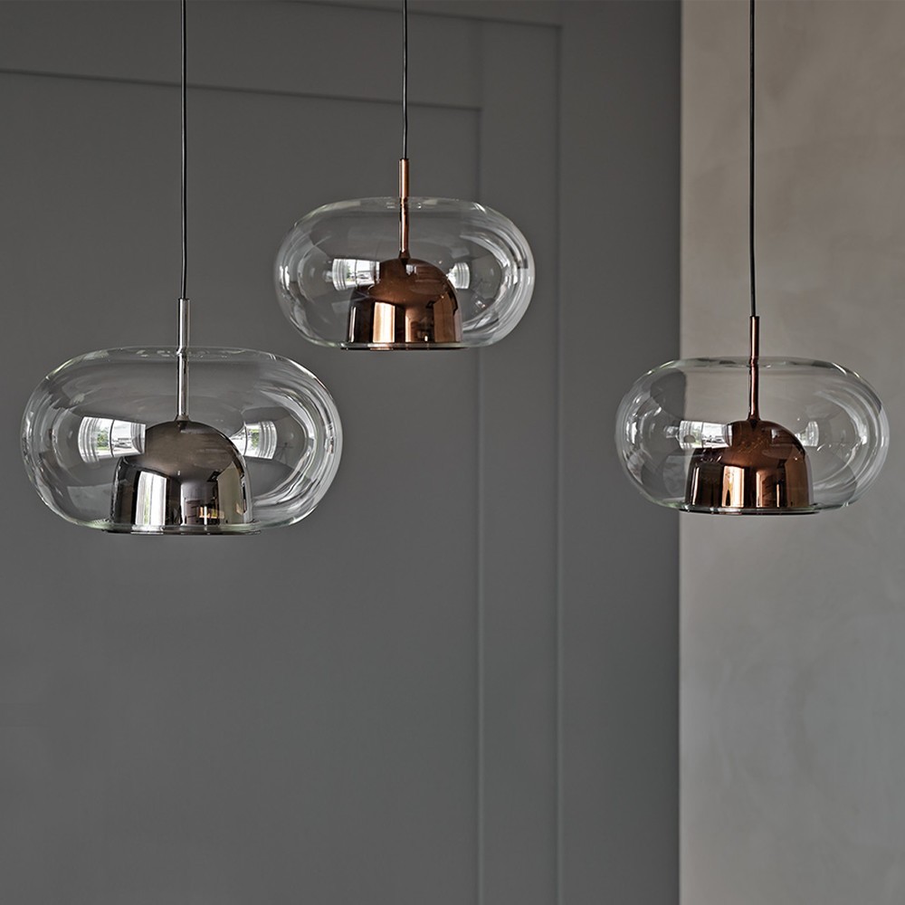 Lámpara Colgante Industrial De 3 Luces | Pantallas De Vidrio Transparente | Marco Metal Negro | Para Comedor O Cocina | 114x119 Cm