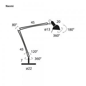 Lámpara sobremesa Naomi para escritorios y living de Yaacov Kaufman, Lumina