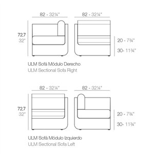 Sofá Ulm módulo lateral con Acolchado silvertex y opción de luz